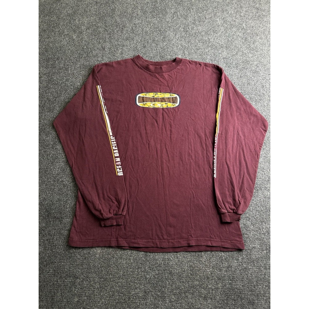 Vintage Ocean Pacific OP Burgundy Long Sleeve Surf T Shirt Made Mexico, Size XL